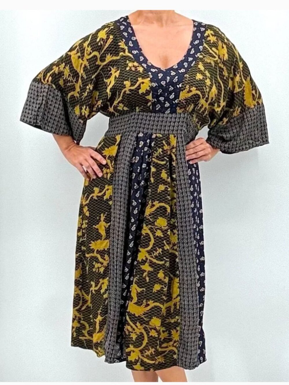 April Cornell Patchwork Kimono Dress Large Boho Lagenlook Cottagecore Flowy
